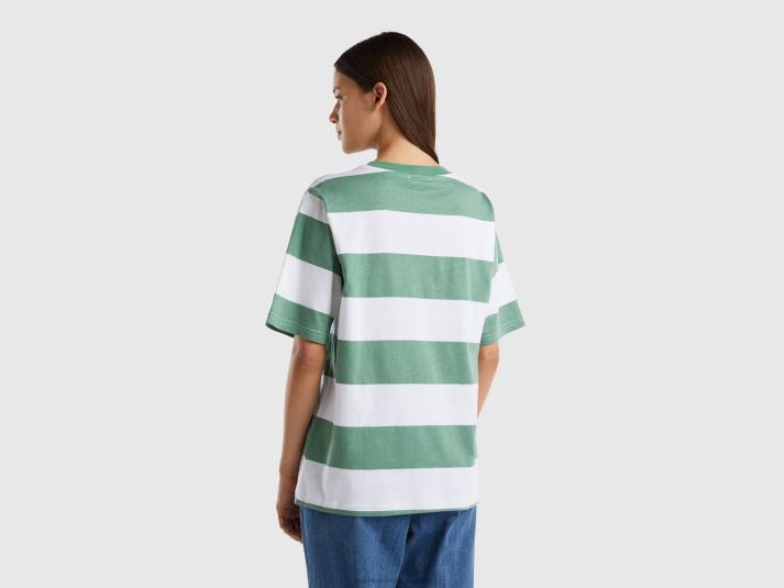 vrouwen Benetton gestreept t-shirt met slogan groente 4R62395