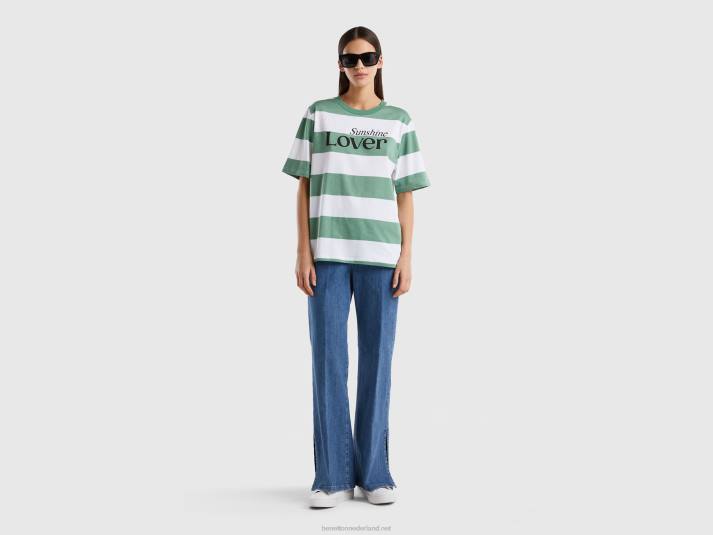 vrouwen Benetton gestreept t-shirt met slogan groente 4R62395
