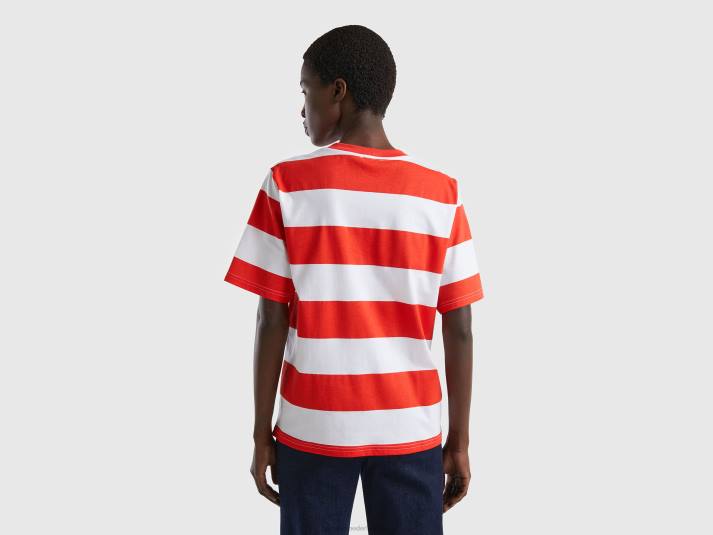 vrouwen Benetton gestreept t-shirt met slogan rood 4R62388