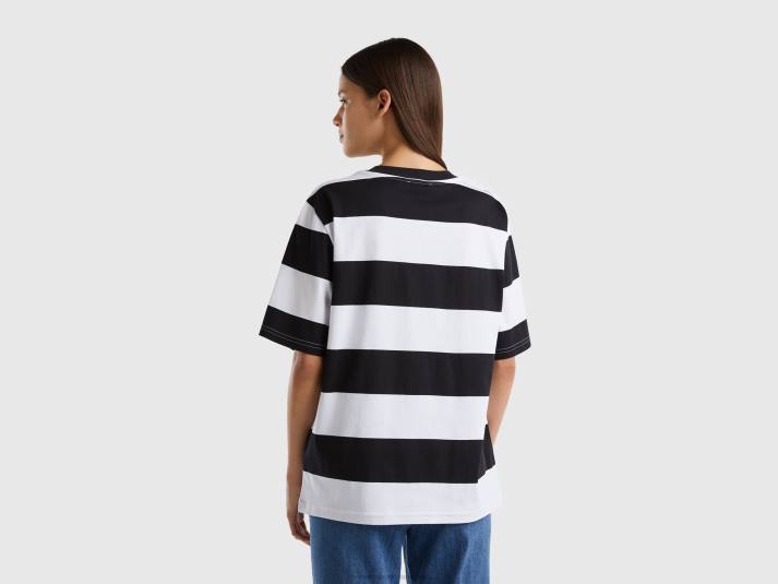 vrouwen Benetton gestreept t-shirt met slogan zwart 4R623879