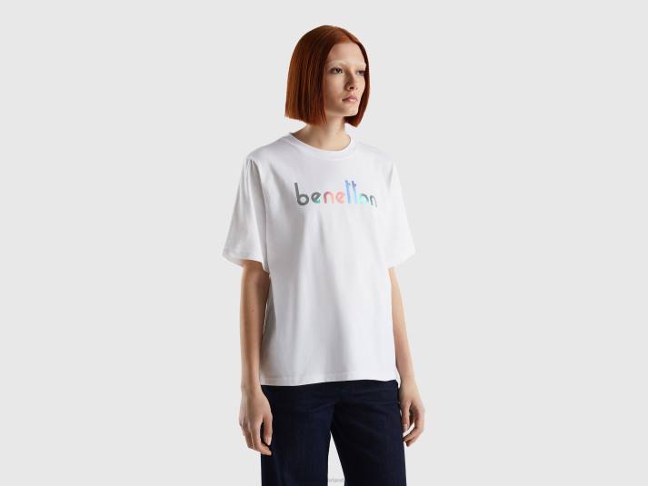 vrouwen Benetton t-shirt met logo tekst wit 4R623782