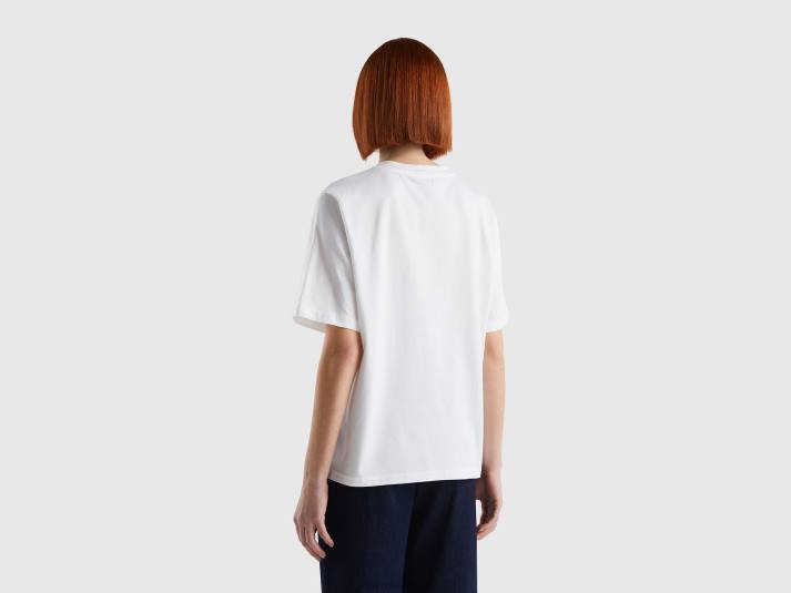 vrouwen Benetton t-shirt met logo tekst wit 4R623782