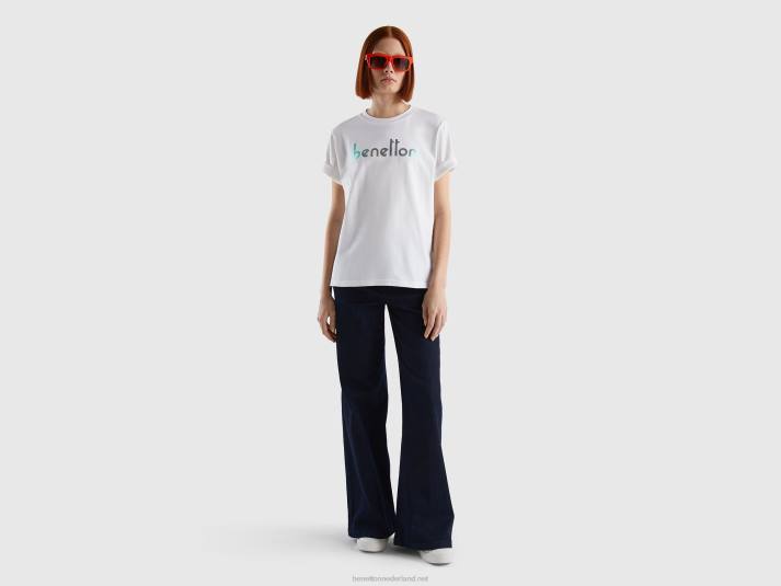 vrouwen Benetton t-shirt met logo tekst wit 4R623782