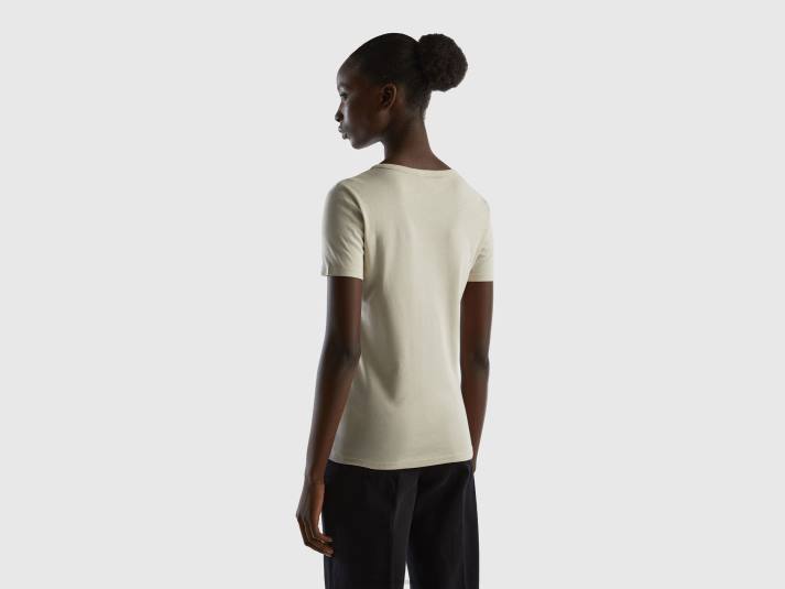 vrouwen Benetton t-shirt van 100% katoen met glitterlogoprint beige 4R62453