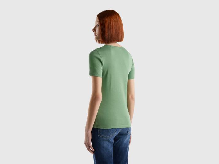 vrouwen Benetton t-shirt van 100% katoen met glitterlogoprint groente 4R623894