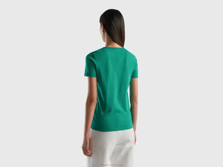 vrouwen Benetton t-shirt van 100% katoen met glitterlogoprint groente 4R623943
