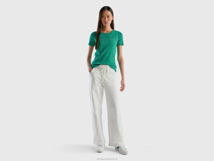 vrouwen Benetton t-shirt van 100% katoen met glitterlogoprint groente 4R623943