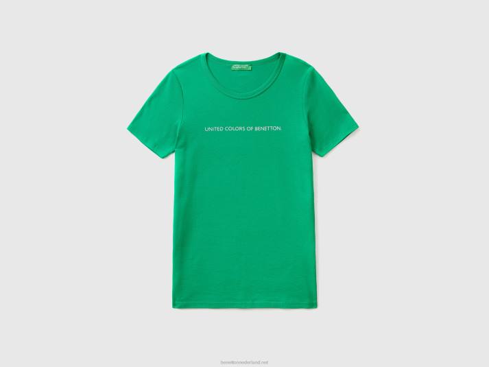vrouwen Benetton t-shirt van 100% katoen met glitterlogoprint groente 4R623943