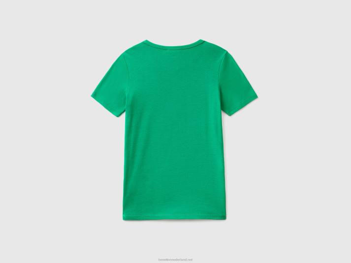 vrouwen Benetton t-shirt van 100% katoen met glitterlogoprint groente 4R623943