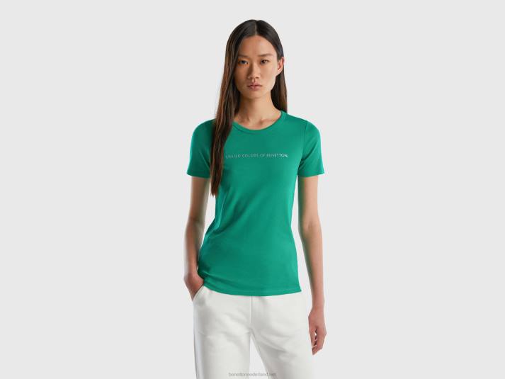 vrouwen Benetton t-shirt van 100% katoen met glitterlogoprint groente 4R62468