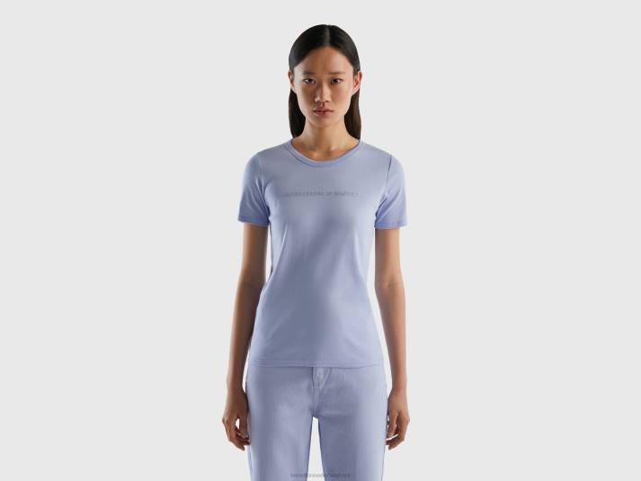 vrouwen Benetton t-shirt van 100% katoen met glitterlogoprint lavendel 4R62301