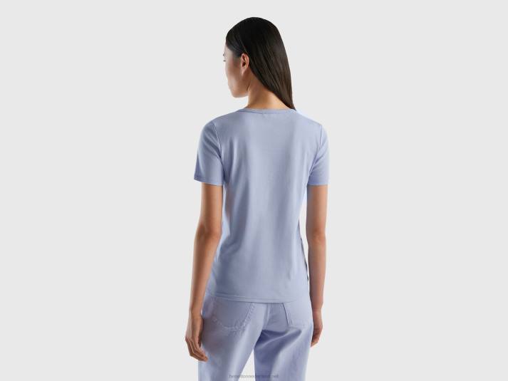 vrouwen Benetton t-shirt van 100% katoen met glitterlogoprint lavendel 4R62301