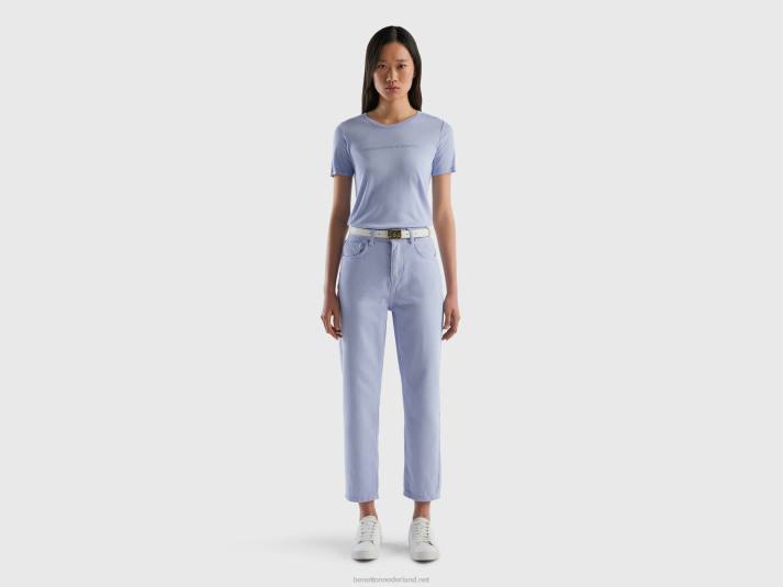 vrouwen Benetton t-shirt van 100% katoen met glitterlogoprint lavendel 4R62301