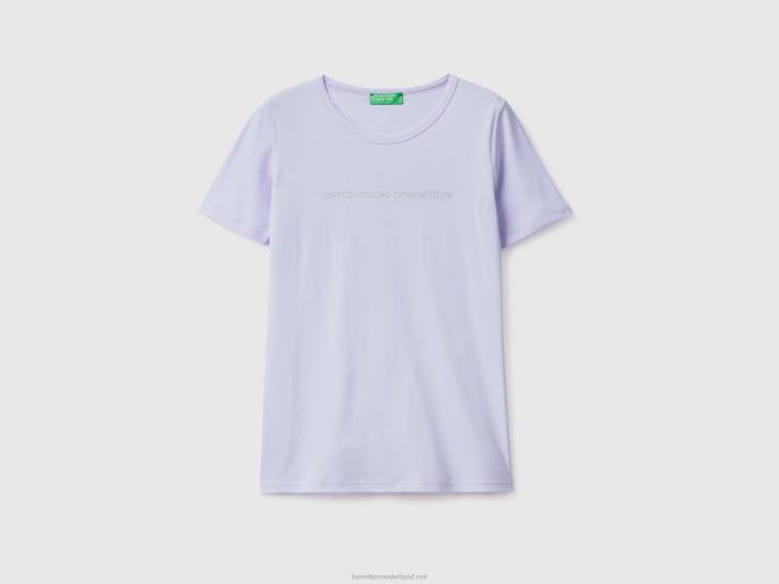 vrouwen Benetton t-shirt van 100% katoen met glitterlogoprint lavendel 4R62301