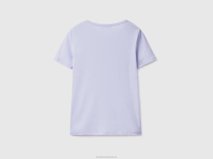 vrouwen Benetton t-shirt van 100% katoen met glitterlogoprint lavendel 4R62301