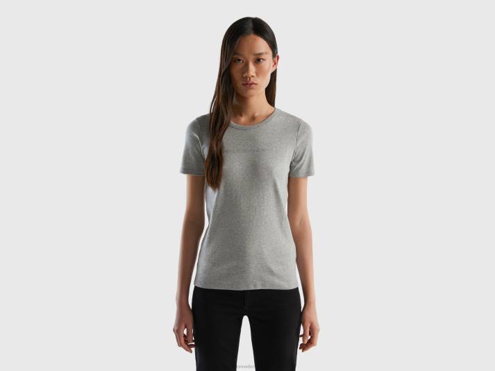 vrouwen Benetton t-shirt van 100% katoen met glitterlogoprint lichtgrijs 4R623906
