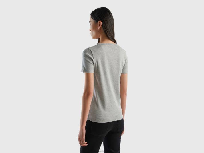 vrouwen Benetton t-shirt van 100% katoen met glitterlogoprint lichtgrijs 4R623906