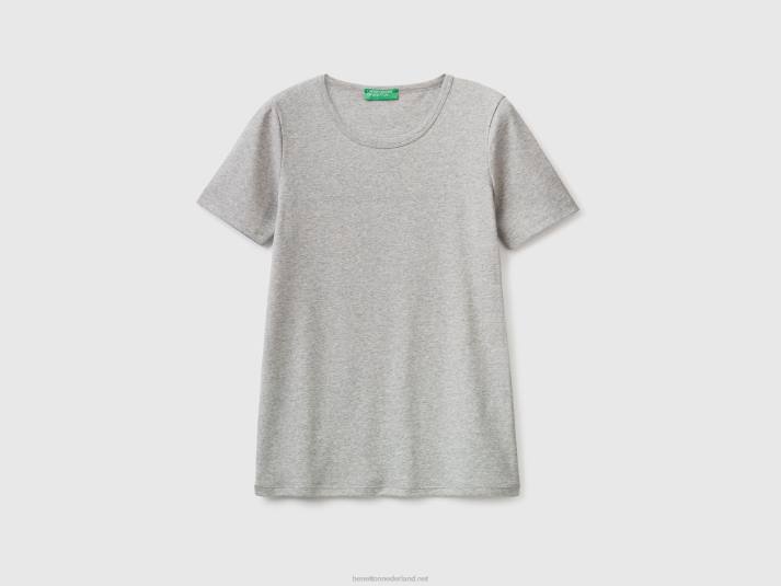 vrouwen Benetton t-shirt van 100% katoen met glitterlogoprint lichtgrijs 4R623906