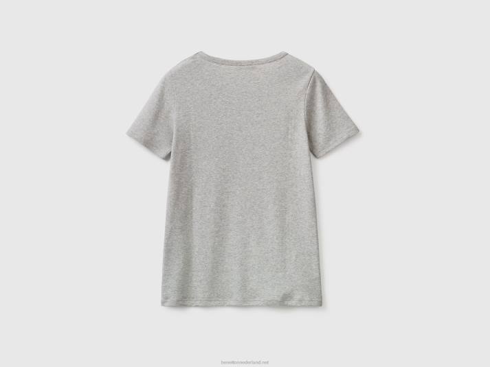 vrouwen Benetton t-shirt van 100% katoen met glitterlogoprint lichtgrijs 4R623906