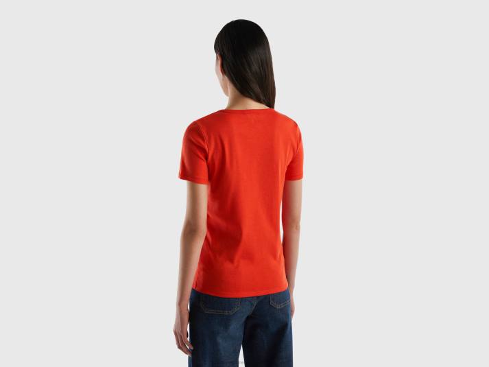 vrouwen Benetton t-shirt van 100% katoen met glitterlogoprint rood 4R62322