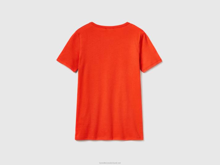 vrouwen Benetton t-shirt van 100% katoen met glitterlogoprint rood 4R62322
