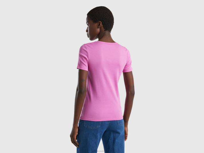 vrouwen Benetton t-shirt van 100% katoen met glitterlogoprint roze 4R62315