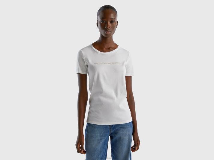 vrouwen Benetton t-shirt van 100% katoen met glitterlogoprint wit 4R623925