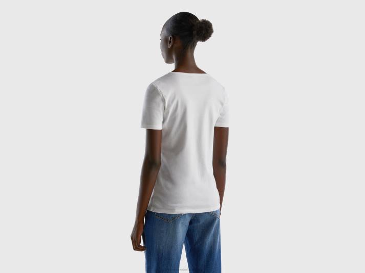 vrouwen Benetton t-shirt van 100% katoen met glitterlogoprint wit 4R623925