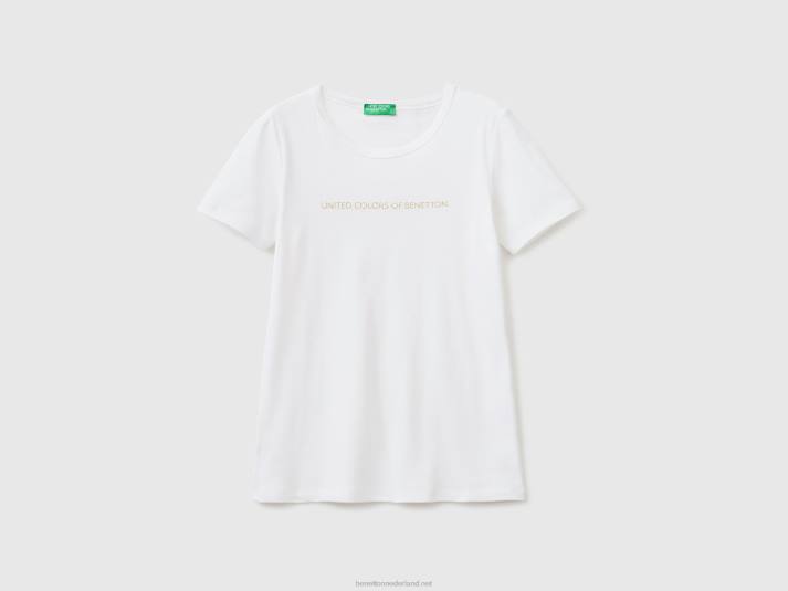 vrouwen Benetton t-shirt van 100% katoen met glitterlogoprint wit 4R623925
