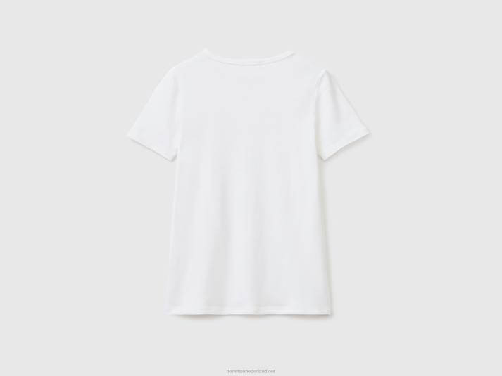 vrouwen Benetton t-shirt van 100% katoen met glitterlogoprint wit 4R623925