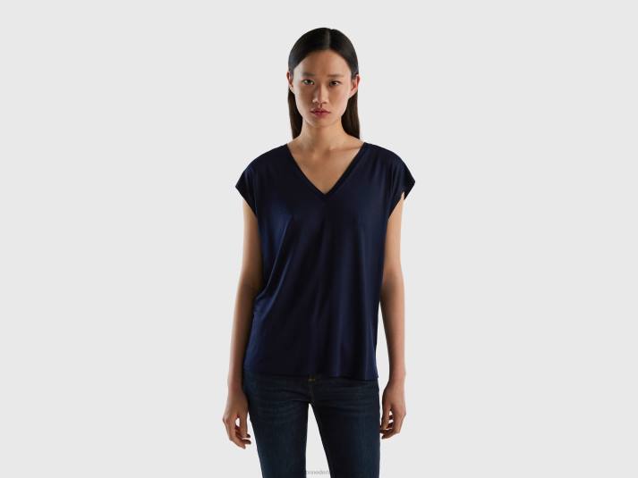 vrouwen Benetton t-shirt van duurzame viscose met stretch donkerblauw 4R62362