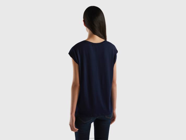 vrouwen Benetton t-shirt van duurzame viscose met stretch donkerblauw 4R62362