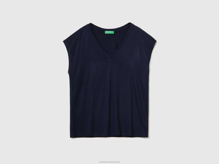 vrouwen Benetton t-shirt van duurzame viscose met stretch donkerblauw 4R62362
