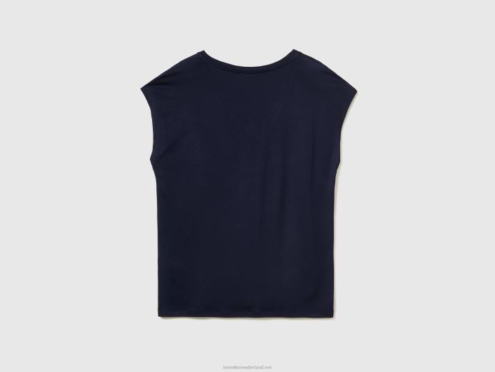 vrouwen Benetton t-shirt van duurzame viscose met stretch donkerblauw 4R62362