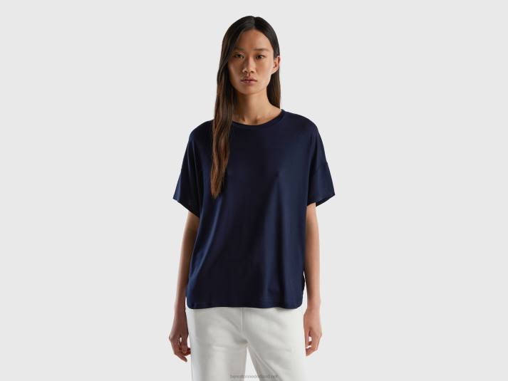 vrouwen Benetton t-shirt van duurzame viscose met stretch donkerblauw 4R62439