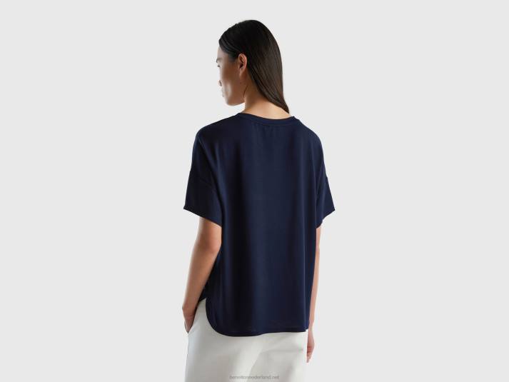 vrouwen Benetton t-shirt van duurzame viscose met stretch donkerblauw 4R62439