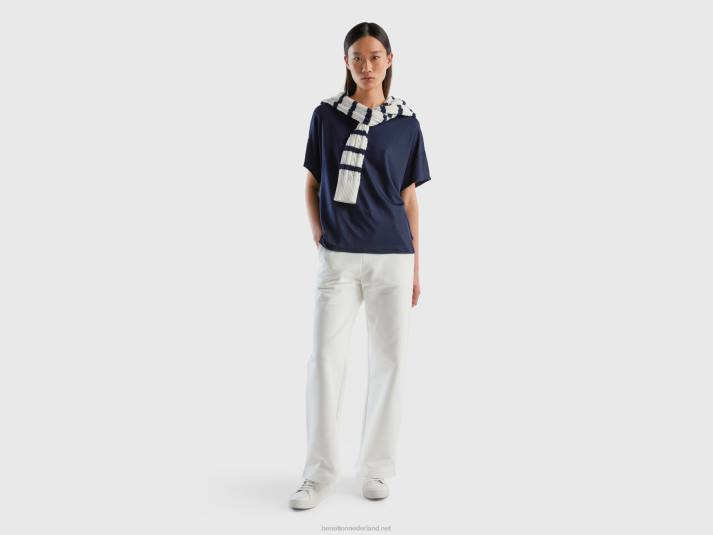 vrouwen Benetton t-shirt van duurzame viscose met stretch donkerblauw 4R62439