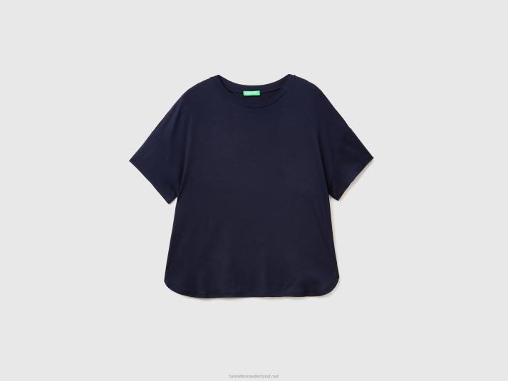 vrouwen Benetton t-shirt van duurzame viscose met stretch donkerblauw 4R62439