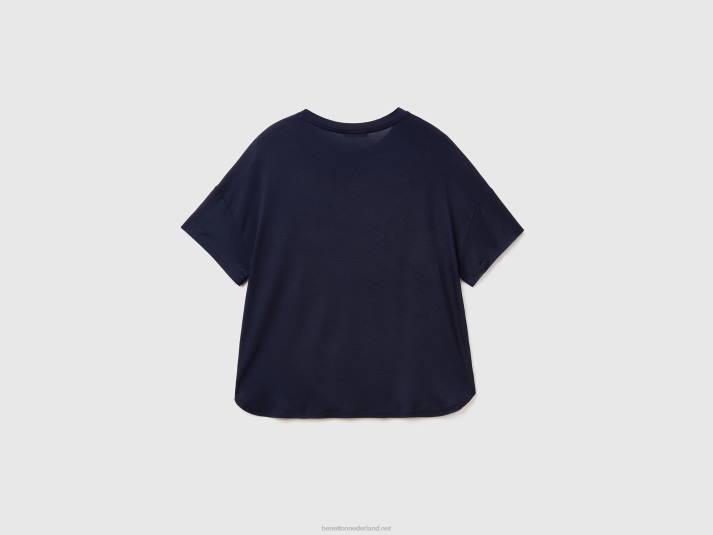 vrouwen Benetton t-shirt van duurzame viscose met stretch donkerblauw 4R62439
