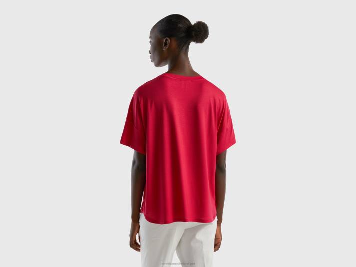 vrouwen Benetton t-shirt van duurzame viscose met stretch fuchsia 4R62352