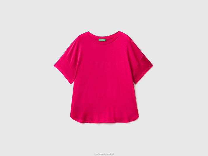 vrouwen Benetton t-shirt van duurzame viscose met stretch fuchsia 4R62352