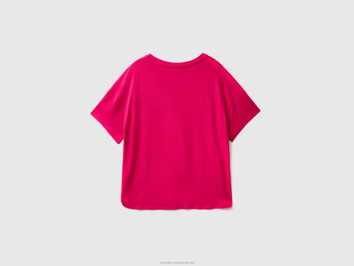 vrouwen Benetton t-shirt van duurzame viscose met stretch fuchsia 4R62352