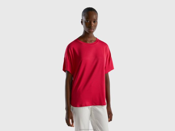 vrouwen Benetton t-shirt van duurzame viscose met stretch fuchsia 4R623813