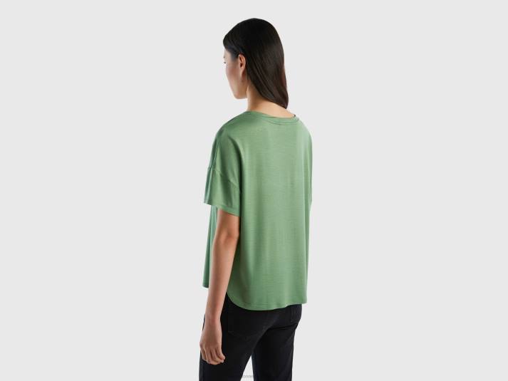 vrouwen Benetton t-shirt van duurzame viscose met stretch groente 4R62380
