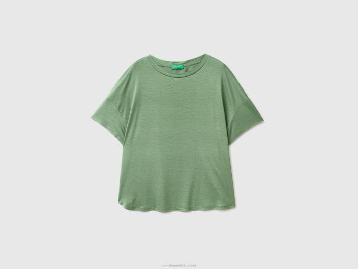 vrouwen Benetton t-shirt van duurzame viscose met stretch groente 4R62380