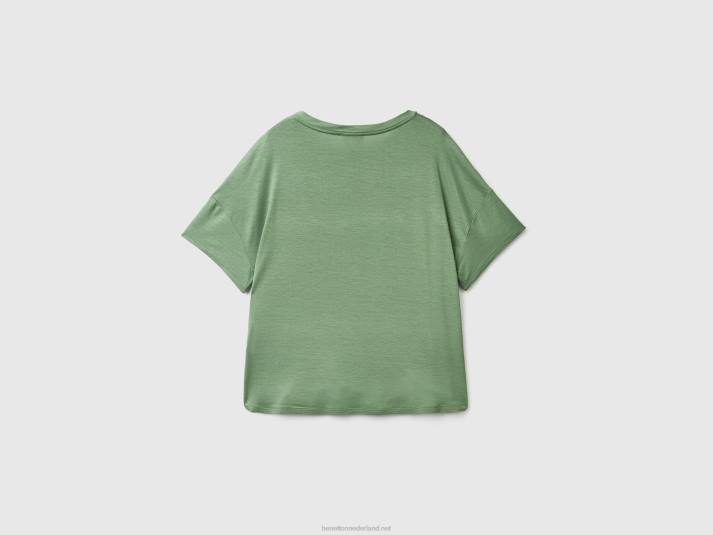 vrouwen Benetton t-shirt van duurzame viscose met stretch groente 4R62380