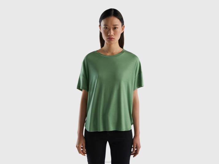 vrouwen Benetton t-shirt van duurzame viscose met stretch groente 4R623810