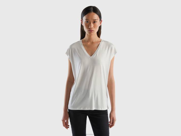 vrouwen Benetton t-shirt van duurzame viscose met stretch romig wit 4R62390