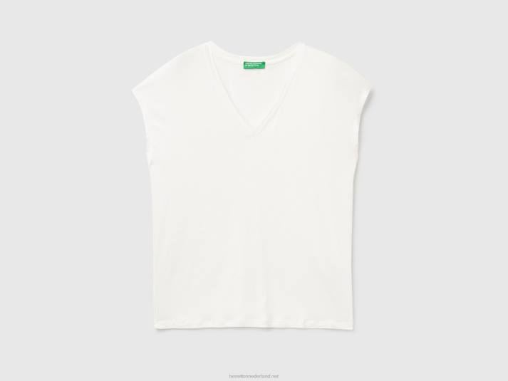 vrouwen Benetton t-shirt van duurzame viscose met stretch romig wit 4R62390
