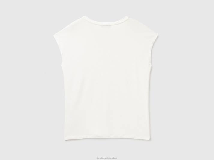 vrouwen Benetton t-shirt van duurzame viscose met stretch romig wit 4R62390